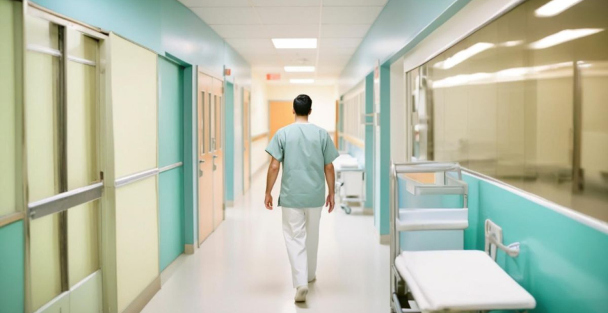 Soignant dans un couloir hospitalier