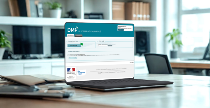 Un ordinateur ouvert sur le webDMP